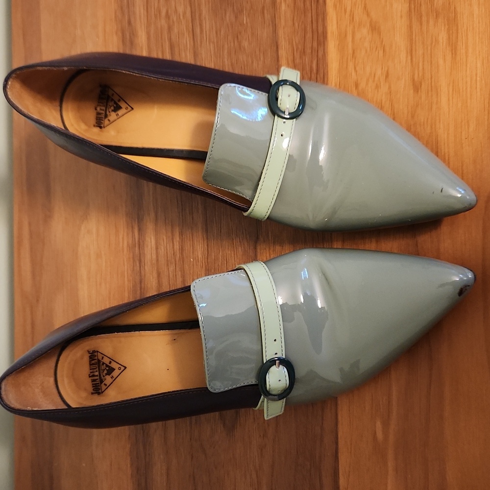 John Fluevog Women's Slate Green and Purple Heels